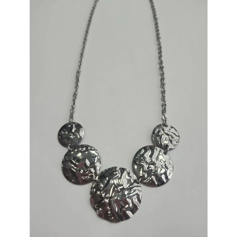 Milor Italy Stailness Steel Textured Disc Statement Necklace - Women Jewelry